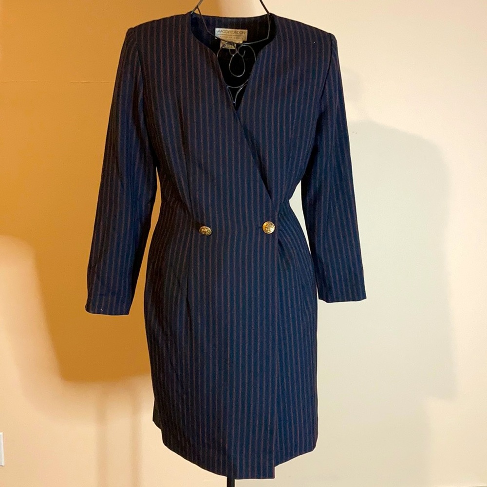 Vintage Maggie London Pinstripe Wrap Dress 6